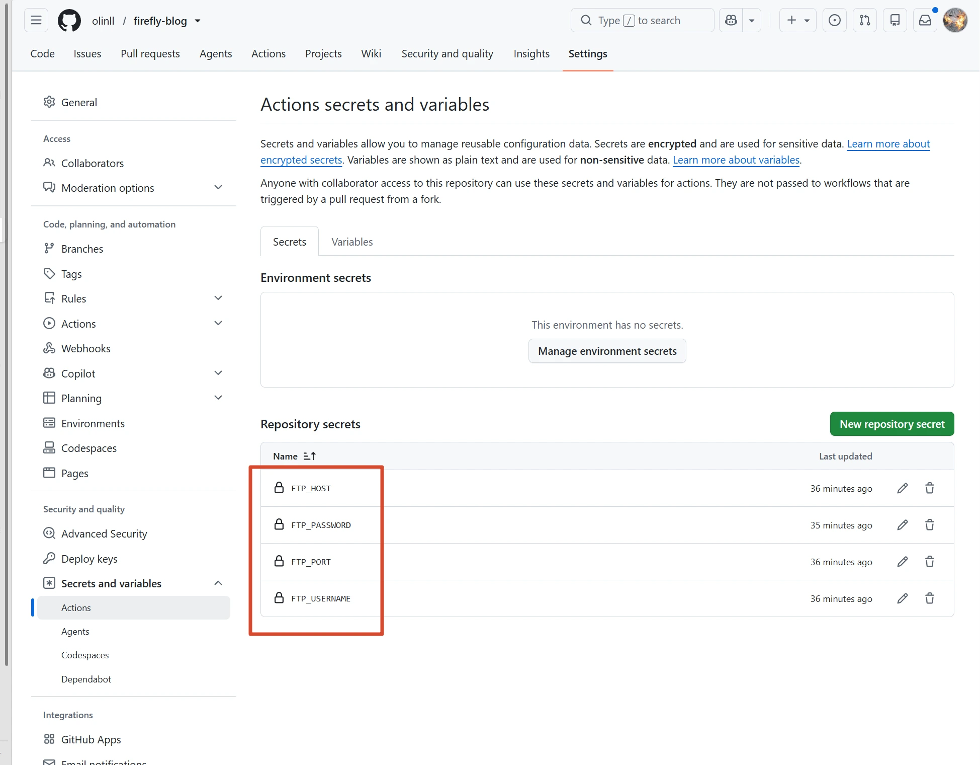 配置 GitHub Secrets